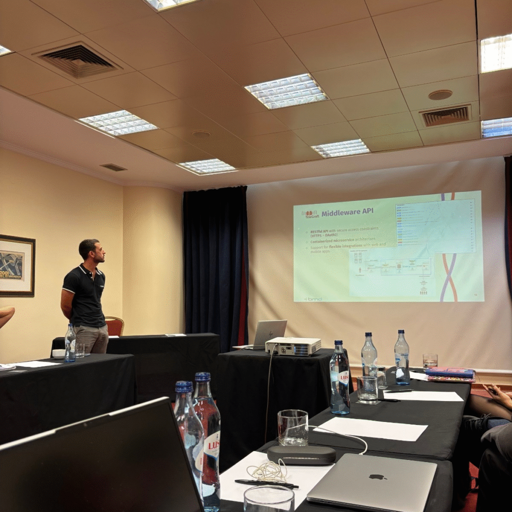Miguel Dinis, BMD's software engineer, presenting progress on the project's telemonitoring platform.